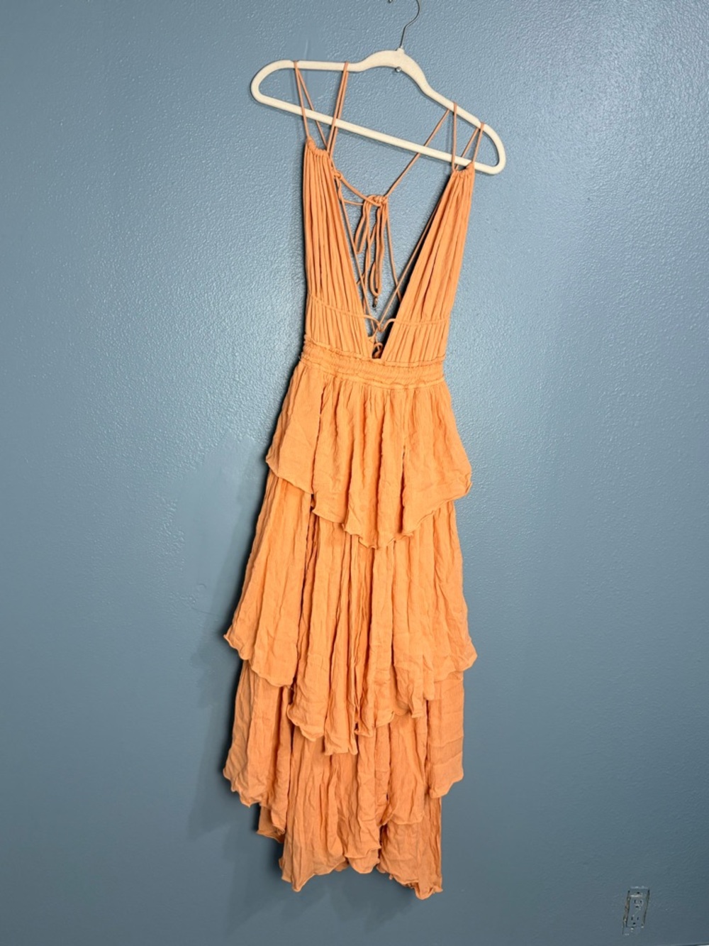 SOLD Free People Drop Dead Beauty Maxi Dress Peach Tiered Halter Maxi Dress - Picture 2 of 4